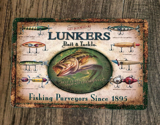 Fishing Purveyors Since 1895 Lunkers Bait and Tackle 8x12 Metal Wall Sign Poster