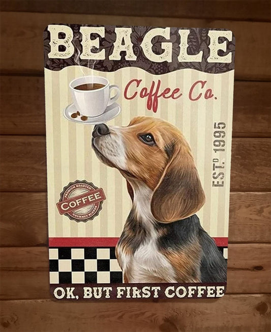 Beagle Coffee Co 8x12 Metal Wall Sign Dog Animal Poster