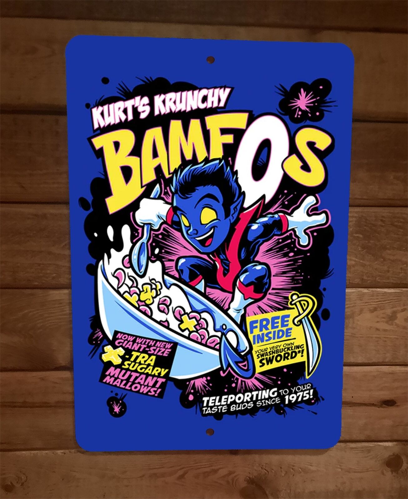 Kurts Krunchy Bamfos Cereal Marvel Comics Nightcrawler Parody 8x12 Wall Sign