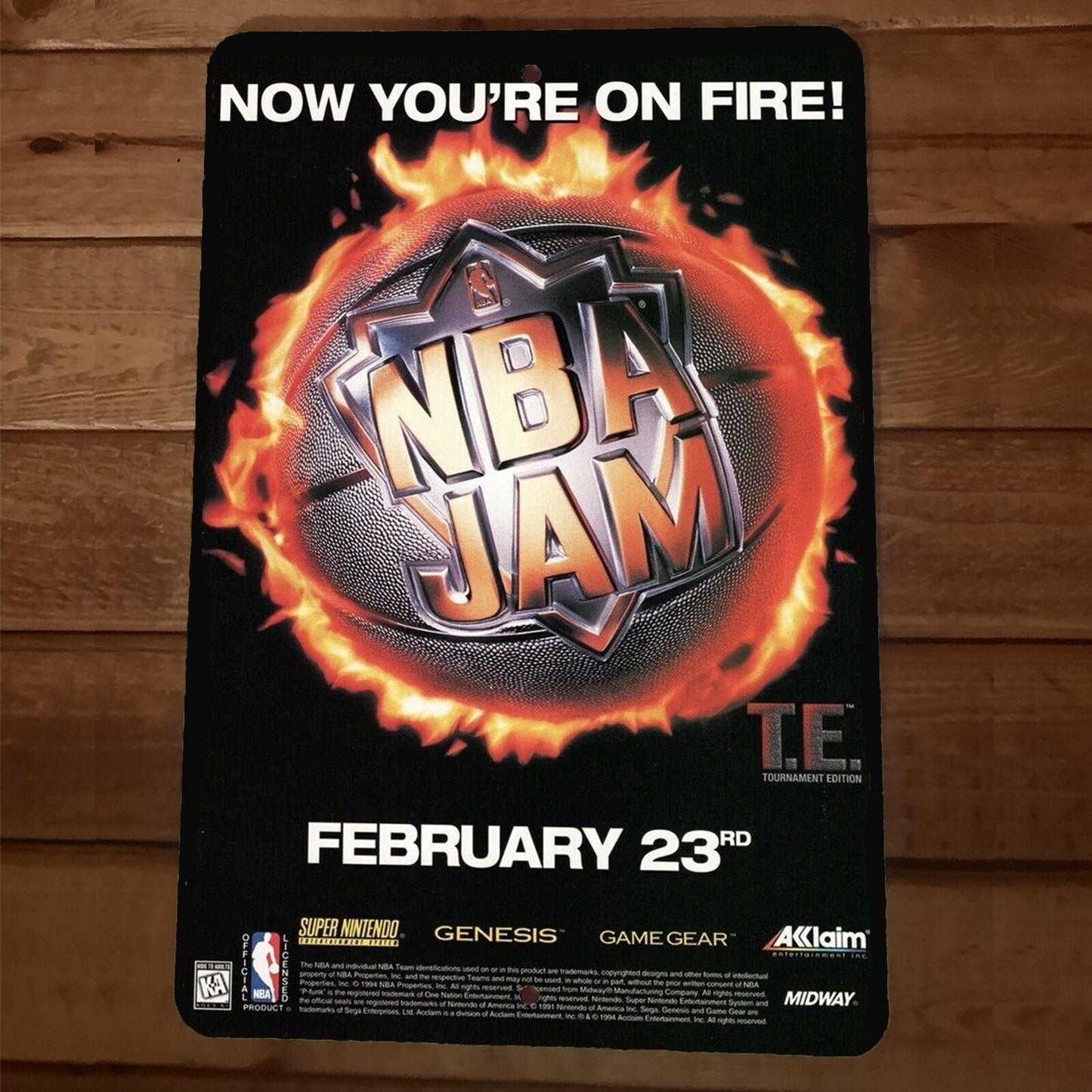 NBA Jam TE Now Youre on Fire 8x12 Metal Wall Sign Arcade Video Game Poster