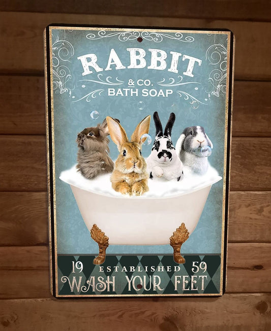 Rabbit Bath Soap 8x12 Metal Wall Sign Animal Poster #2