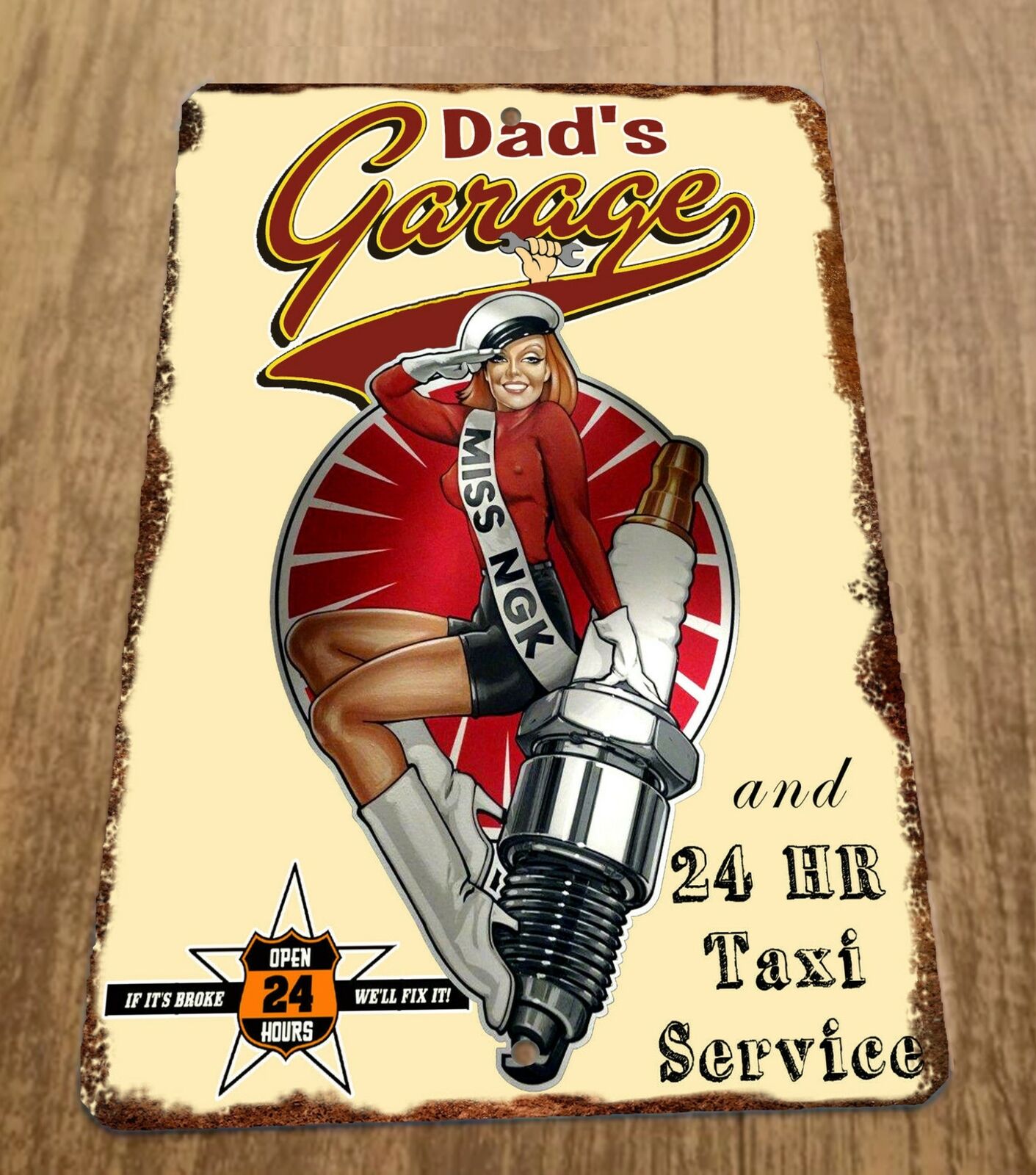 Dads Garage and 24 Hour Taxi Service 8x12 Metal Wall Sign Garage Poster