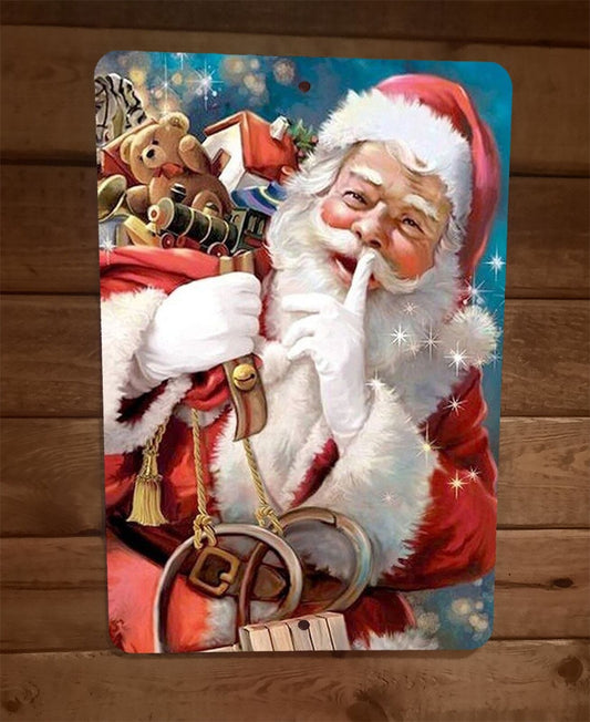 Merry Xmas Christmas Santa With Bag of Gifts 8x12 Metal Wall Sign Poster