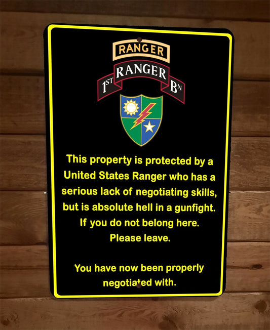 Property Protected by Army Ranger 1st Battalion 8x12 Metal Wall Military Sign