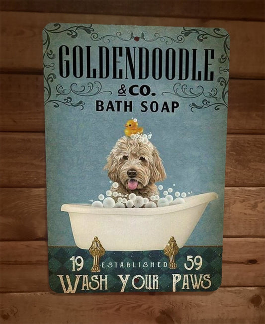 Goldendoodle Dog Bath Soap 8x12 Metal Wall Sign Animal Poster