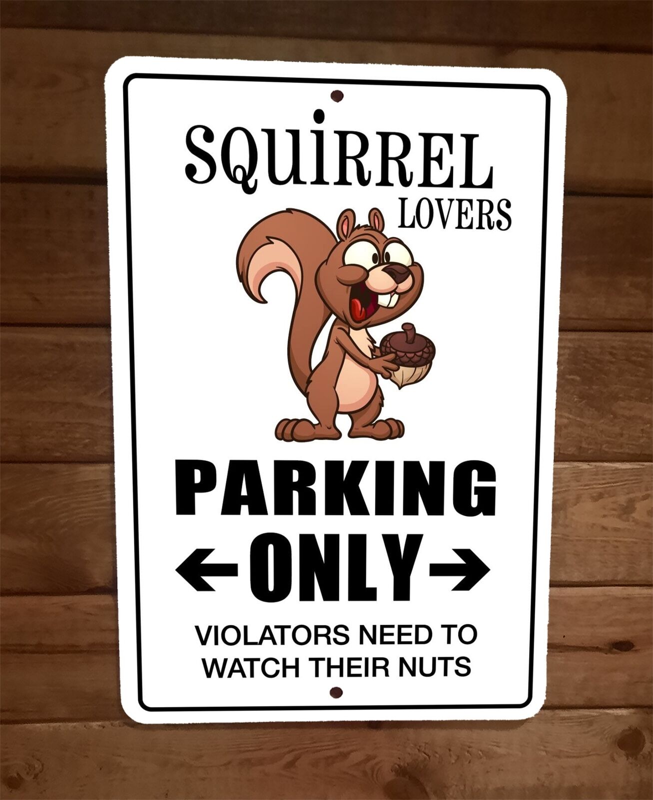 Squirrel Lovers Parking Only 8x12 Metal Wall Humorous Animal Sign