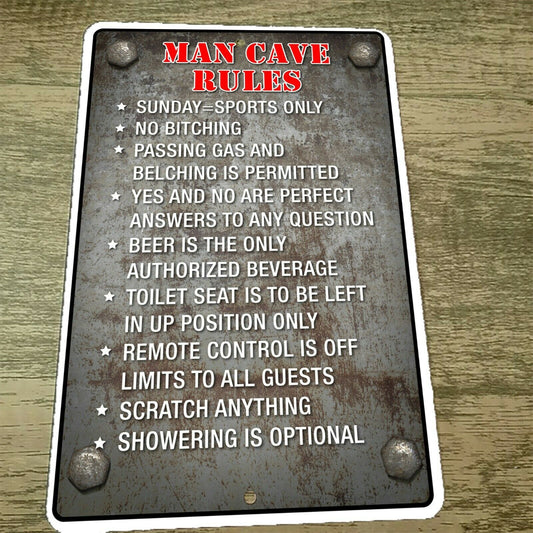 Man Cave Rules 8x12 Metal Wall Sign Misc Poster