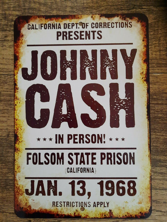Johnny Cash Live Folsom State Prison Ad 8x12 Metal Wall Sign Music