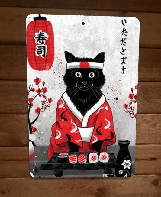 Japanese Sushi Art Cat 8x12 Metal Wall Animal Sign