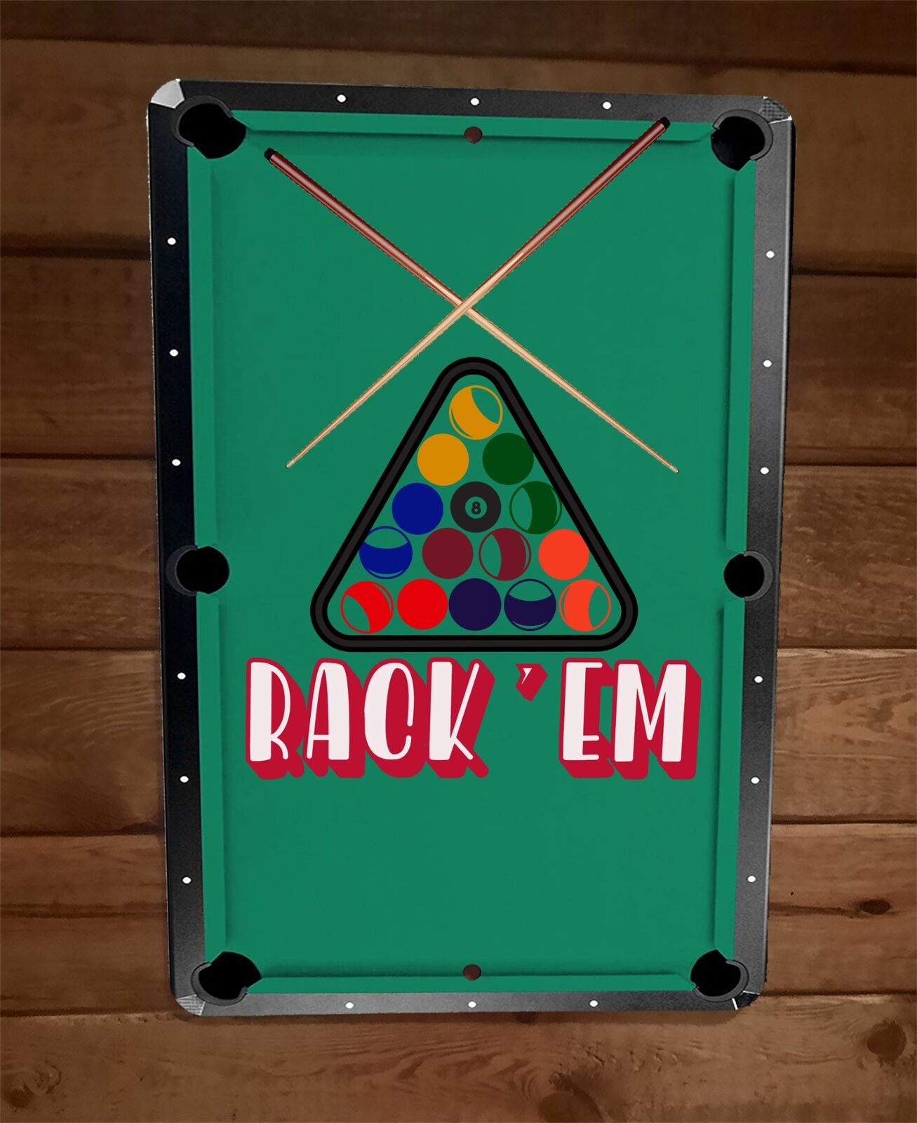 Rack Em Pool Billiards 8x12 Metal Wall Bar Sign Poster – Sign Junky