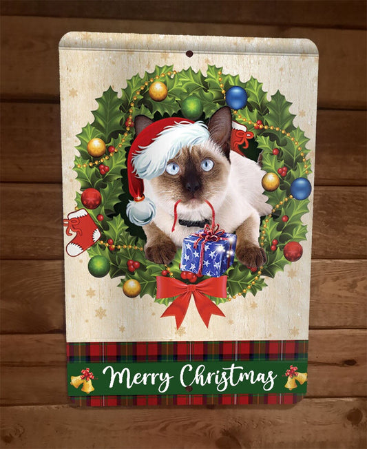 Merry Christmas Siamese Cat Xmas 8x12 Metal Wall Sign Animal Poster