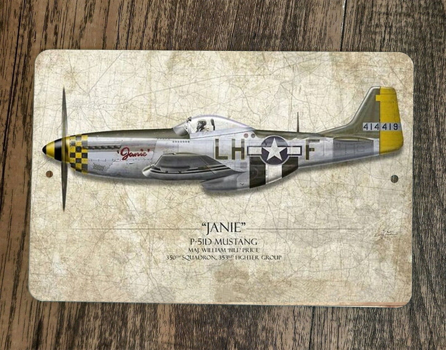 Janie P-51D Mustang Military Jet Plane 8x12 Metal Wall Sign Poster