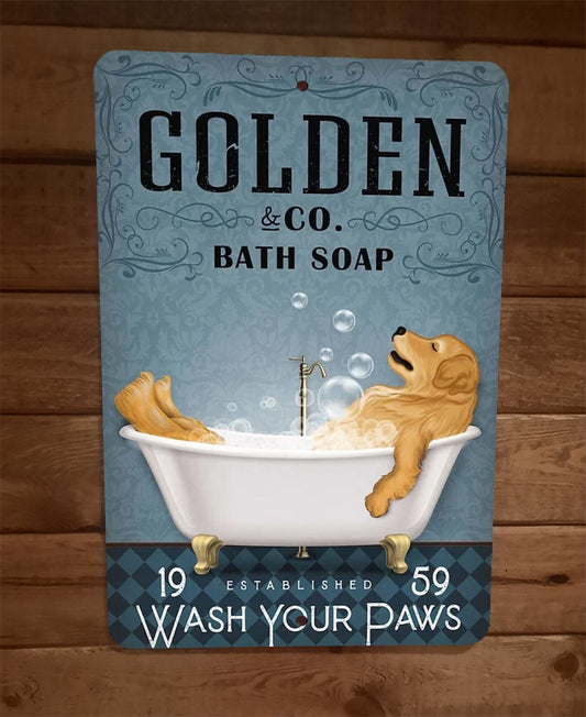 Golden Bath Soap Dog 8x12 Metal Wall Sign Animal Poster