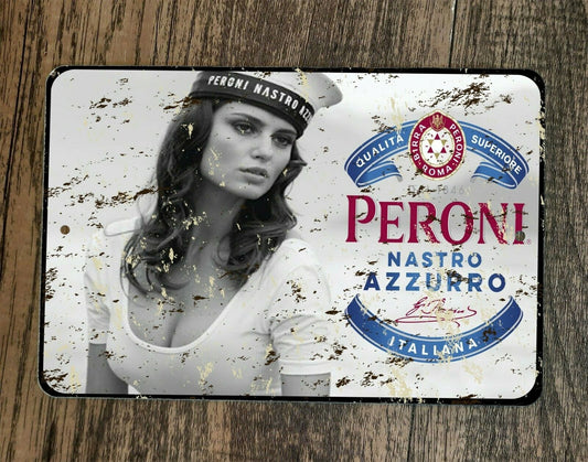 Peroni Nastro Azzuro Italiana Beer Vintage Ad 8x12 Metal Wall Bar Sign