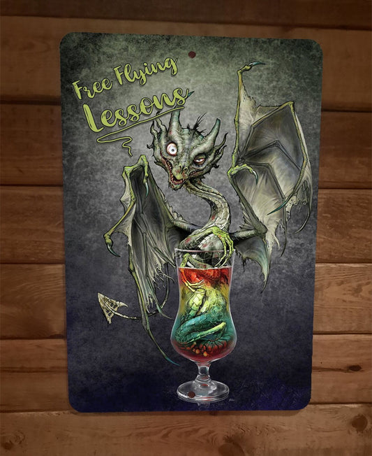 Free Flying Lessons Evil Zombie Dragon Halloween Horror 8x12 Metal Wall Sign