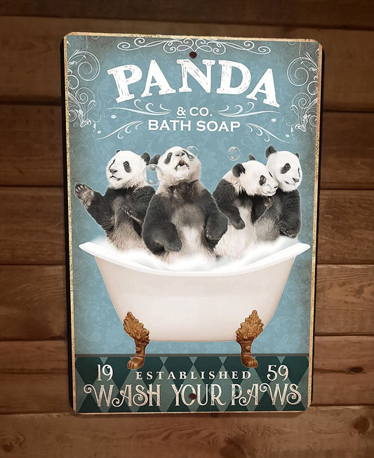 Panda Bath Soap 8x12 Metal Wall Sign Animal Poster