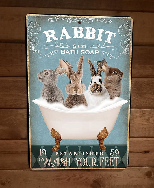 Rabbit Hare Bath Soap 8x12 Metal Wall Sign Animal Poster