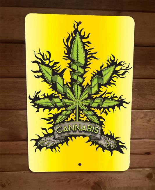 Cannabis Plant Yellow 8x12 Metal Wall Sign 420 Mary Jane
