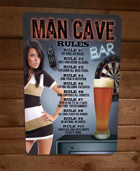 The 10 Man Cave Rules 8x12 Metal Wall Bar Sign Poster
