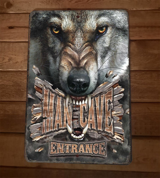 Man Cave Entrance Wolf 8x12 Metal Wall Sign Garage Poster