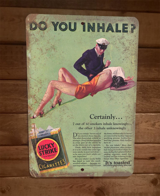 Vintage Do You Inhale Lucky Strike Ad 8x12 Metal Wall Sign