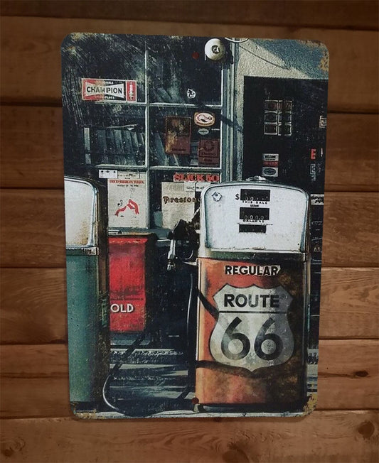 Vintage Route 66 Gas Pump Artwork 8x12 Metal Wall Sign Car Garage Poster