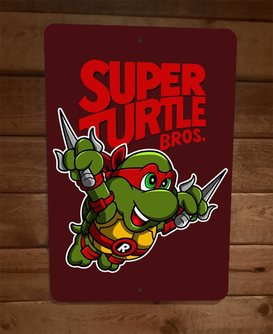 Super Red Turtle Bros Raphael 8x12 Metal Wall Sign Poster TMNT Mario Parody