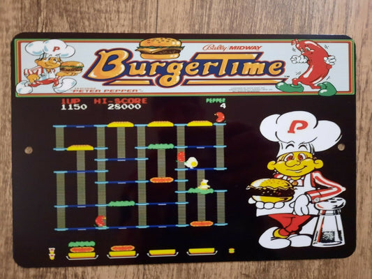 Burger Time Classic Arcade Video Game 8x12 Metal Wall Sign