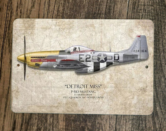 Detroit Miss P-51D Mustang Military Jet Plane 8x12 Metal Wall Sign Poster