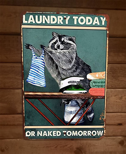 Raccoon Laundry Today or Naked Tomorrow 8x12 Metal Wall Sign Animal Poster