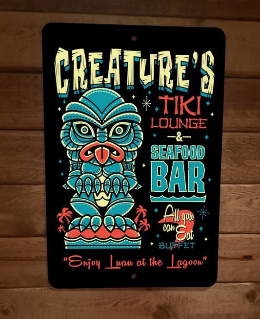 Creatures Tiki Lounge and Seafood Bar 8x12 Metal Wall Bar Sign Poster