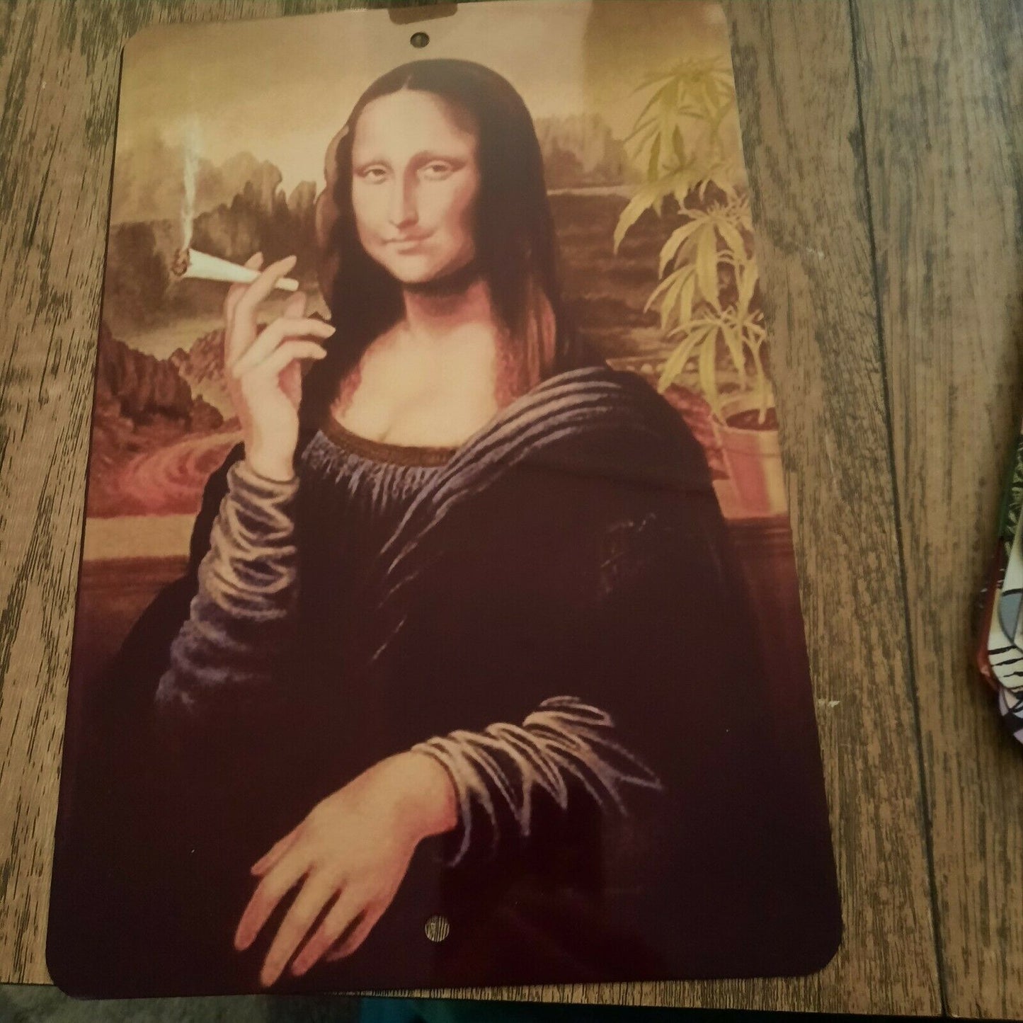 Mona Lisa Smoking a Spliff 8x12 Metal Wall Sign 420 Mary Jane