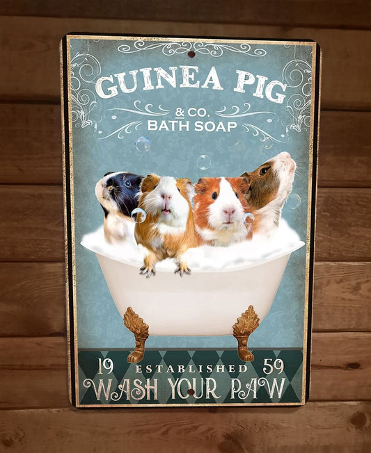 Guinea Pig Bath Soap 8x12 Metal Wall Sign Animal Poster