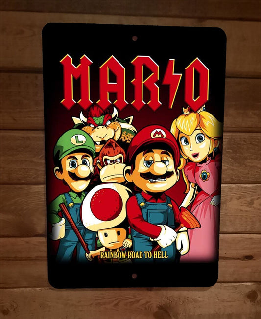 Mario Rainbow Road to Hell 8x12 Metal Wall Sign ACDC Bros Parody Poster