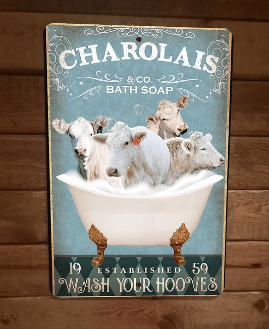 Charolais Cattle Cow Bath Soap 8x12 Metal Wall Sign Animal Poster