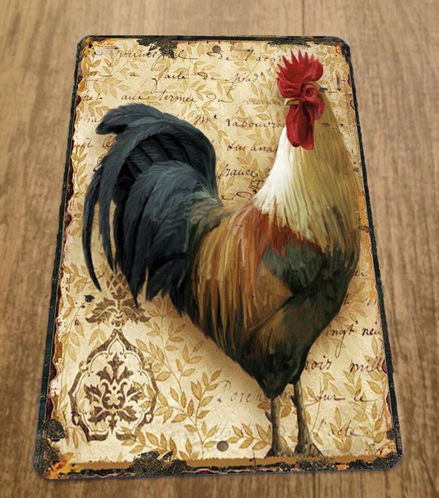 Rooster Vintage Looking Wallpaper 8x12 Metal Wall Animal Sign