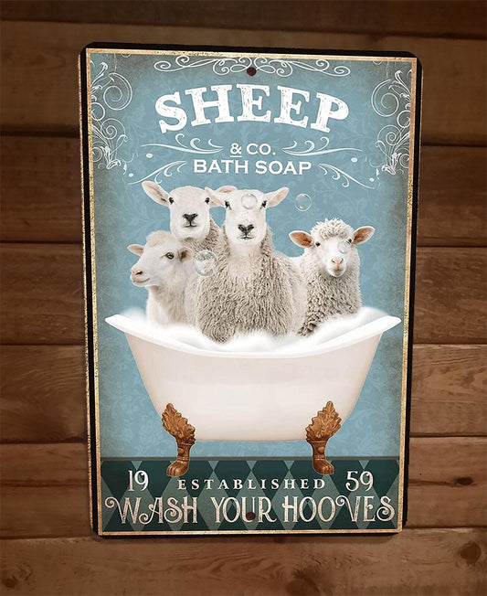 Sheep Bath Soap 8x12 Metal Wall Sign Animal Poster