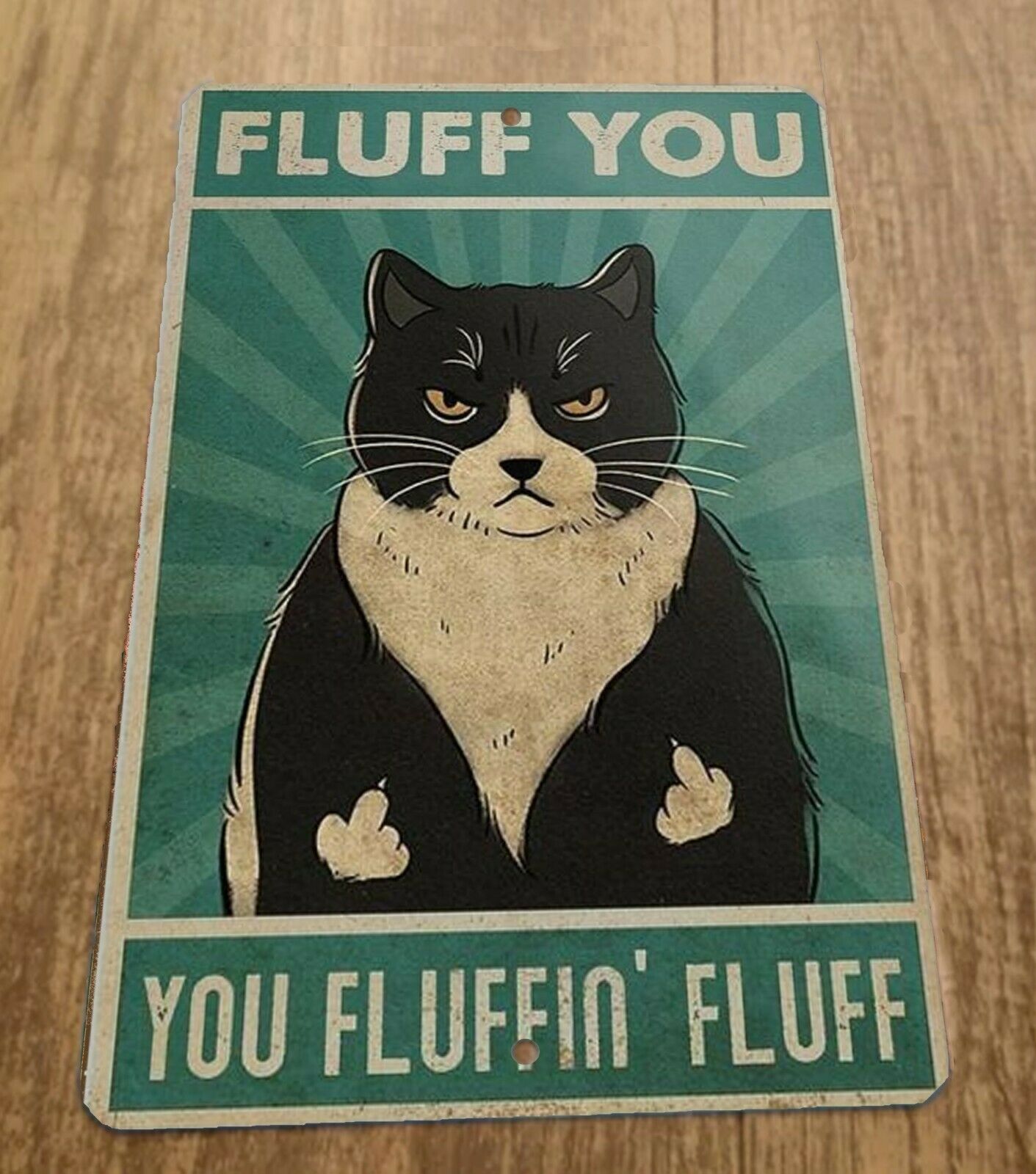 Fluff You You Fluffin Fluff 8x12 Metal Wall Sign Cat Animals