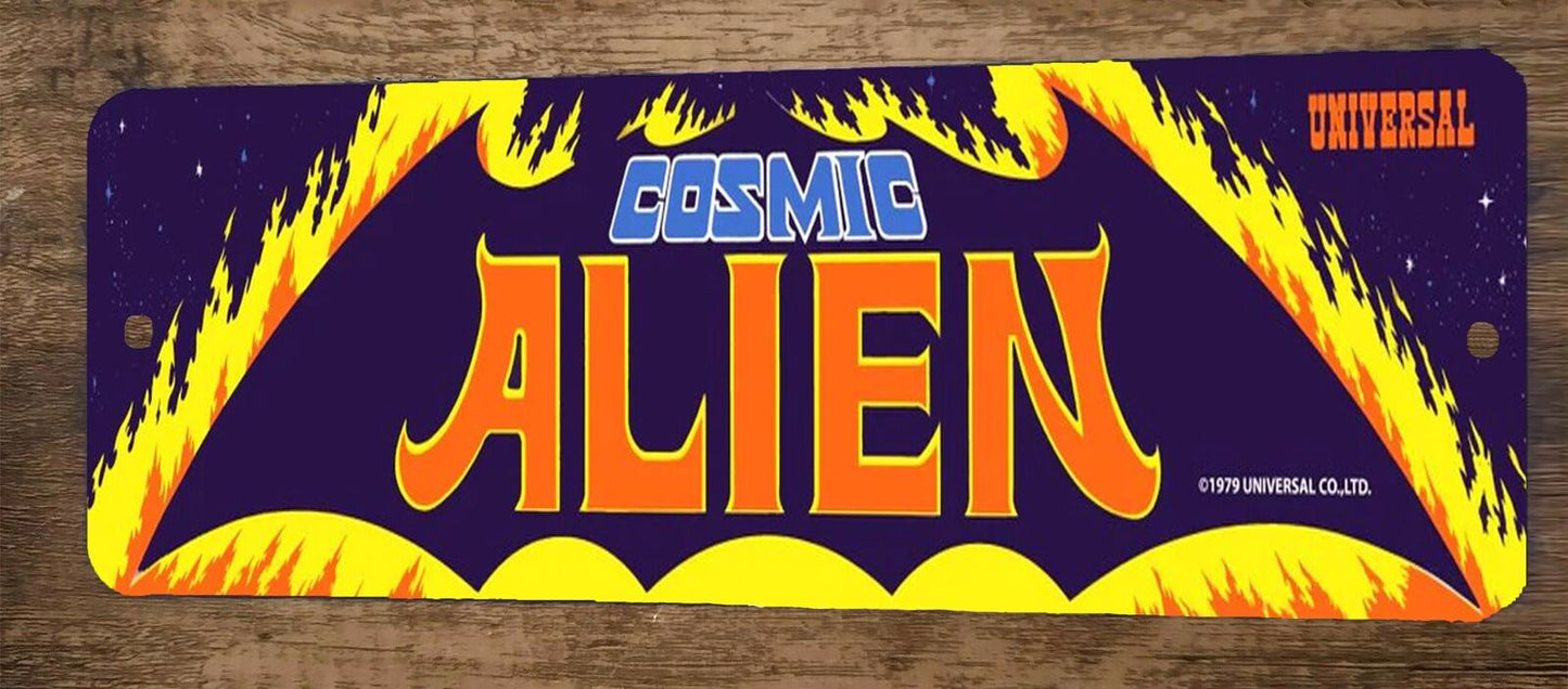 Cosmic Alien Arcade 4x12 Metal Wall Video Game Marquee Banner Sign