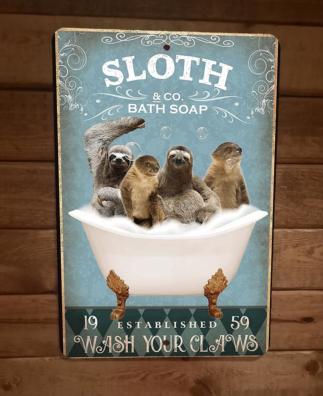 Sloth Bath Soap 8x12 Metal Wall Sign Animal Poster