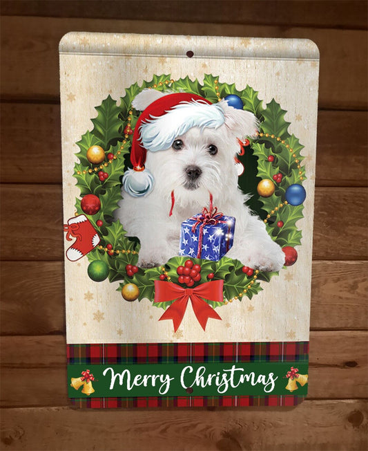 Merry Christmas Maltese Dog Xmas 8x12 Metal Wall Sign Animal Poster #3