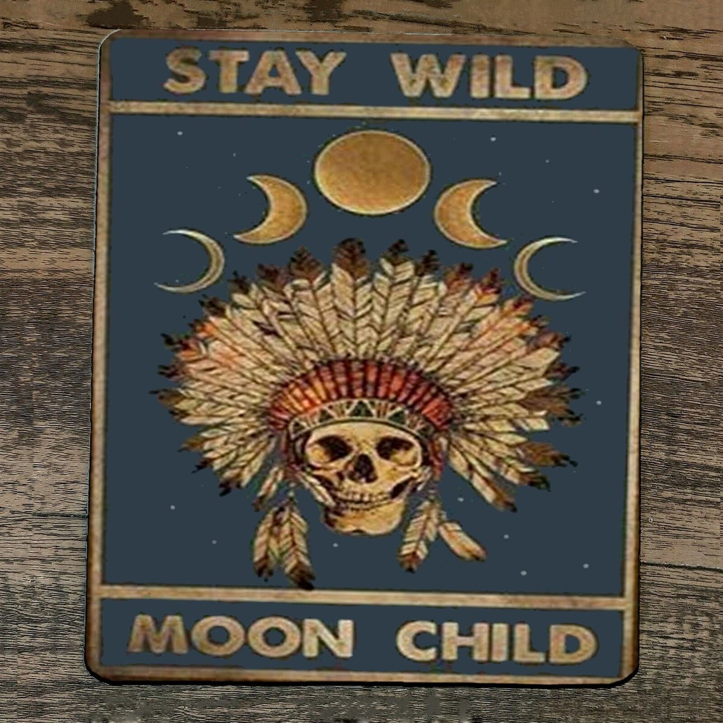 Mouse Pad Stay Wild Moon Child #3 Eagle Feather Headdress Skull War Bonnet