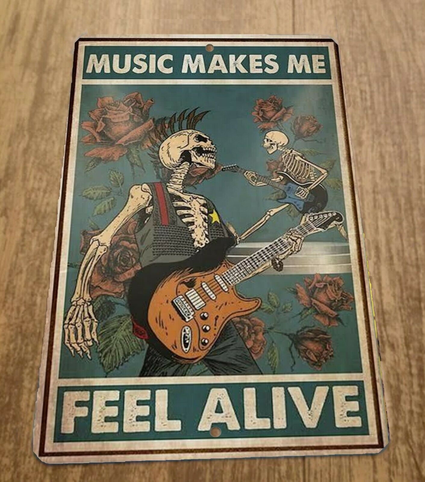 Music Makes Me Feel Alive Punk Rock Skeletons 8x12 Metal Wall Sign Misc Poster