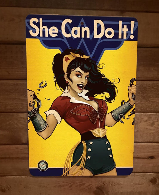 She Can Do it Wonder Woman Comics 8x12 Metal Wall Sign Poster