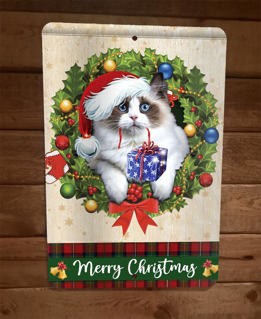 Merry Christmas Ragdoll Cat Xmas 8x12 Metal Wall Sign Animal Poster