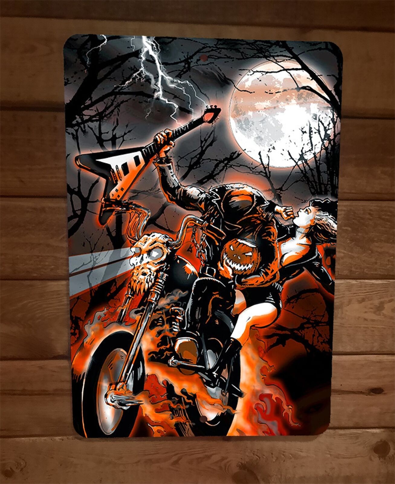 Headless Horseman Art #3 Biker Guitar Halloween Horror 8x12 Metal Wall Sign