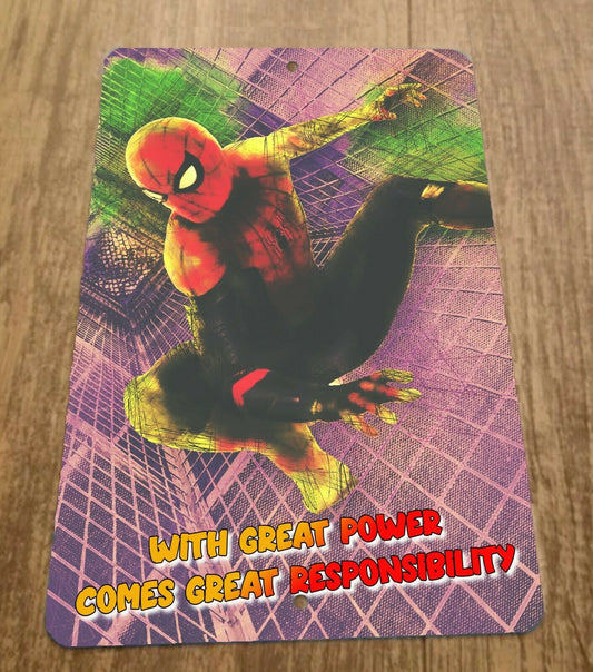 With Great Power Comes Great Responsibility Spiderman Art 8x12 Metal Wall Sign