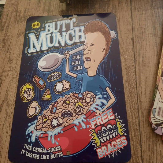 Butt Munch This Cereal Sucks Beavis and Butthead 8x12 Metal Wall Sign Comedy Cartoon TV Show