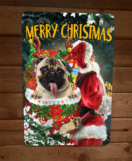 Merry Christmas Pug Dog Xmas 8x12 Metal Wall Sign Animal Poster #3