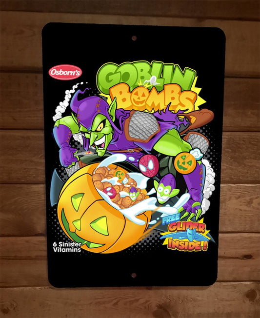 Green Goblin Bombs Cereal Marvel Comics Villain Parody 8x12 Metal Wall Sign